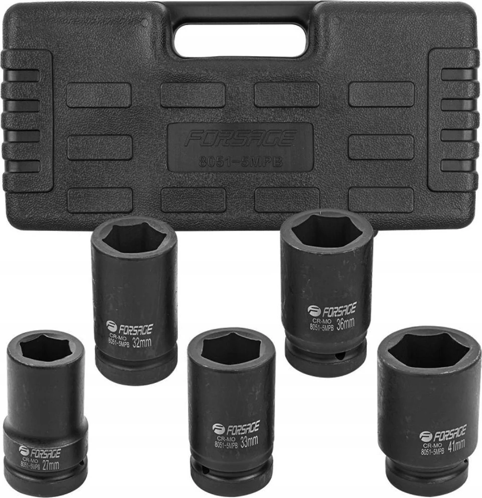 Forsage Gilaus smūgio antgalių rinkinys 1'' 5 vnt. (šešiakampiai) (27-41mm)