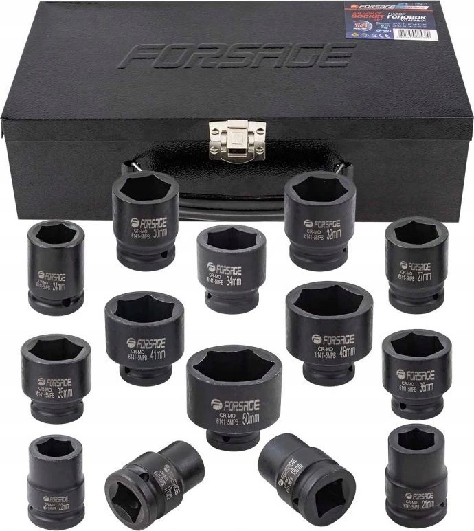 Forsage smūginių antgalių rinkinys 3/4'' 14 vnt. (6 briaunų) (6-50 mm)