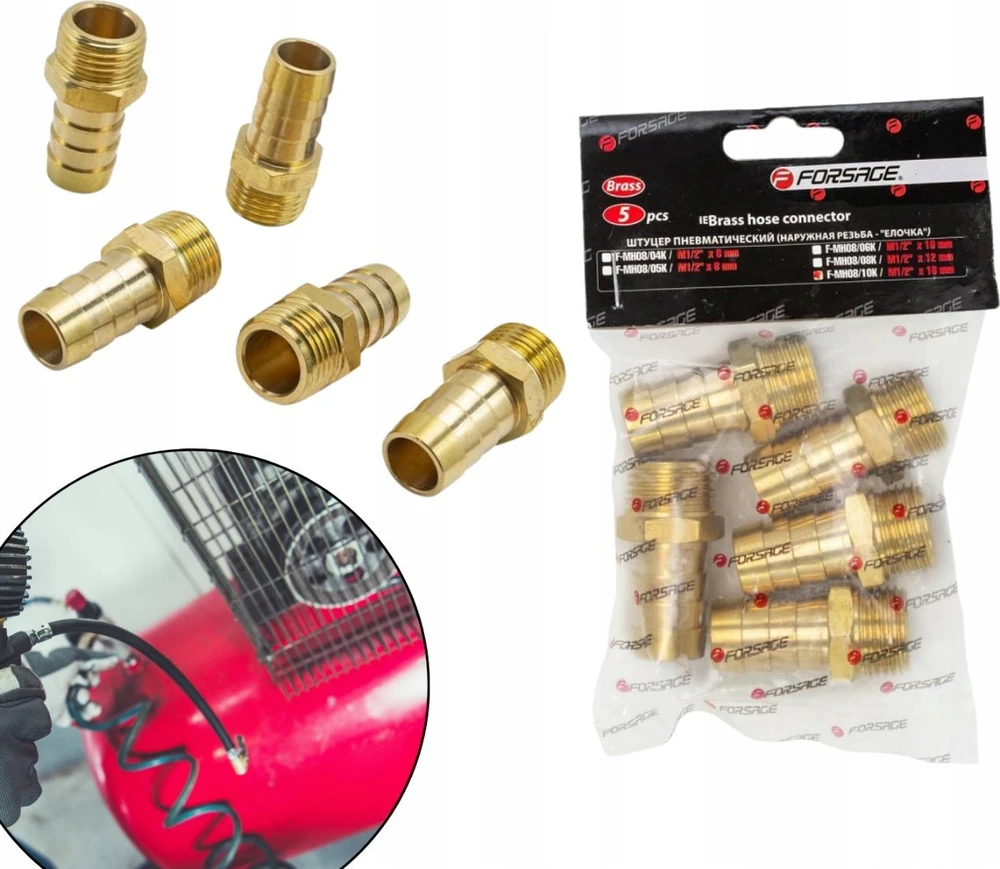 Forsage Pneumatinė jungtis, išorinis sriegis 1/2" - „silkės kaulo“ formos 16 mm (5 vnt. rinkinys)