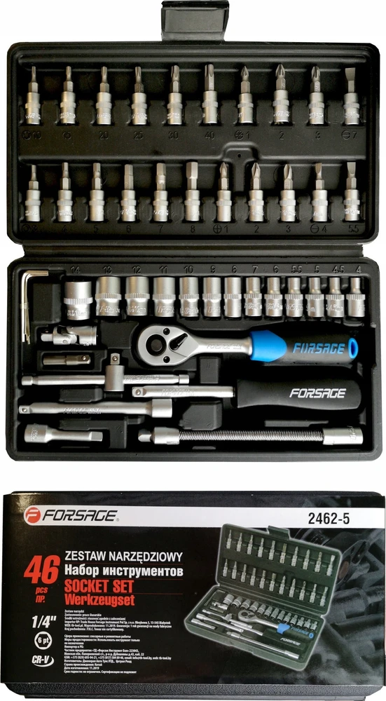 Forsage Socket veržliarakčių rinkinys 1/4" 46 vnt. (6 taškų) (4-14mm)