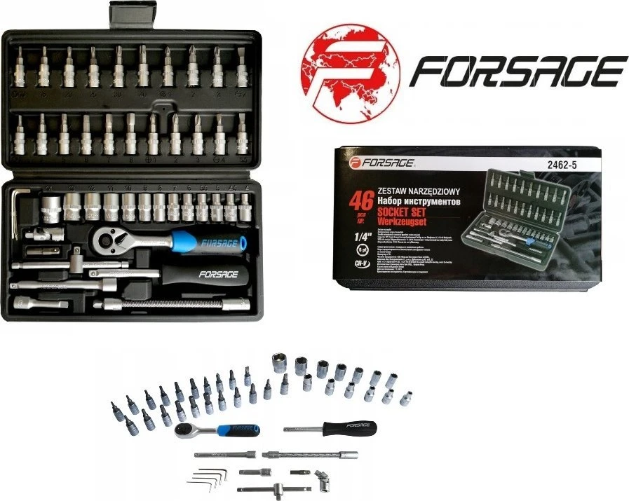 Forsage Socket veržliarakčių rinkinys 1/4" 46 vnt. (6 taškų) (4-14mm)
