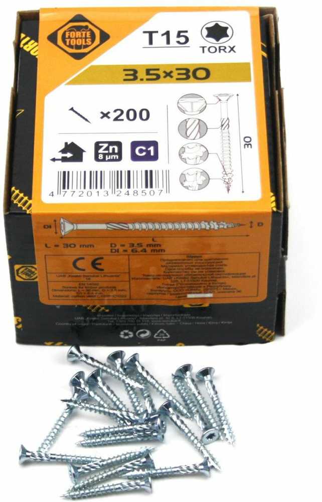 Forte_Tools Įrankiai FORTE TOOLS, 3,5×30 mm, ZN, TX15, 200 vnt.
