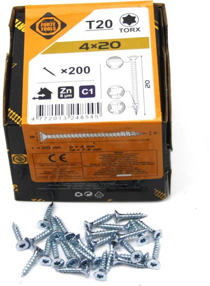 Forte_Tools Įrankiai FORTE TOOLS, 4×20 mm, ZN, TX20, 200 vnt.