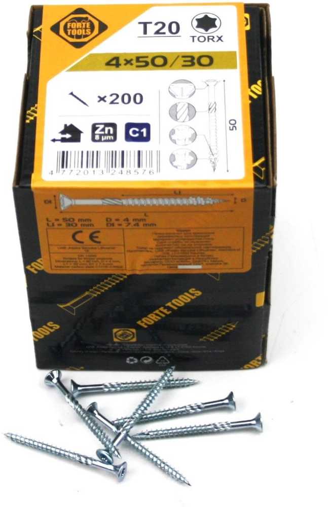Forte Tools Forte medžio drožlių plokštė SCR T20 4.0X50/30 Baltas ZN(200