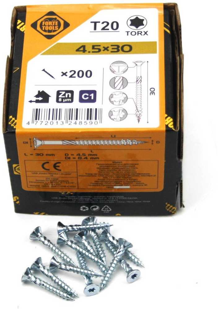 Forte_Tools Įrankiai FORTE TOOLS, 4,5×30 mm, ZN, TX20, 200 vnt.