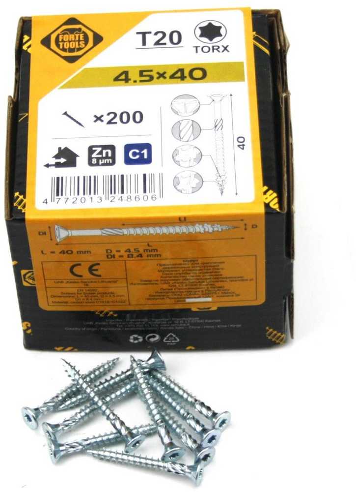 Forte Tools Forte CIP BOARD SCR T20 4,5X40 Baltas ZN(200)