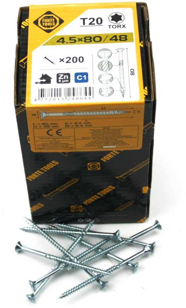 Forte Tools Forte medžio drožlių plokštė SCR T20 4.5X80/48 Baltas ZN(200
