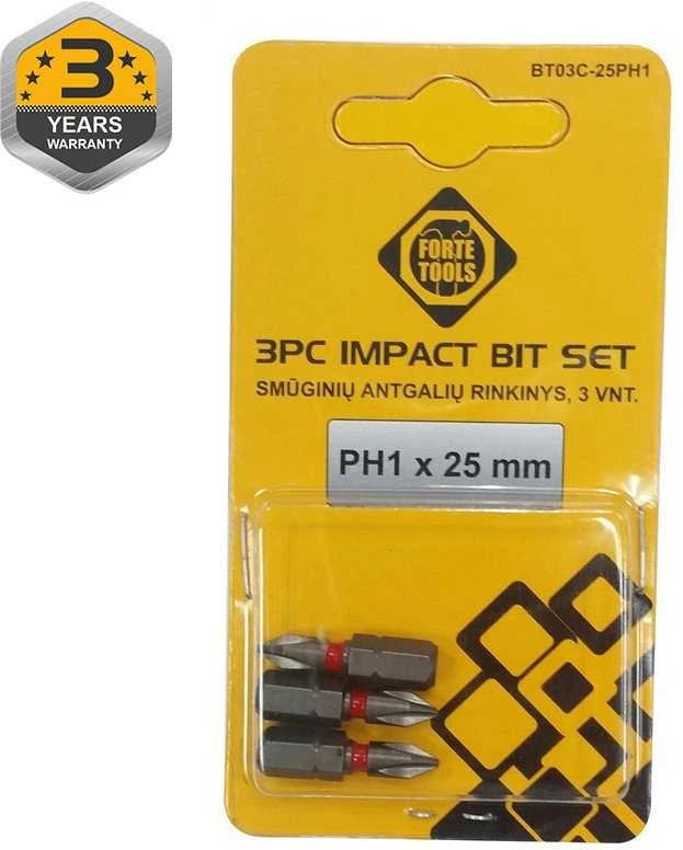 Forte_Tools Smūginiai atsuktuvų antgaliai Forte Tools PH1, 25 mm, 3 vnt