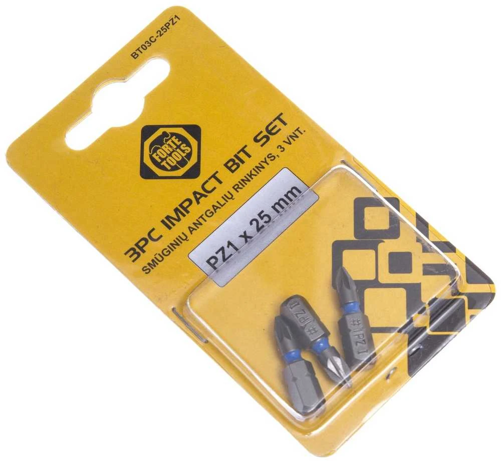 Forte Tools „Forte“ smūginio atsuktuvo antgalis PZ1x25mm, 3 vnt.