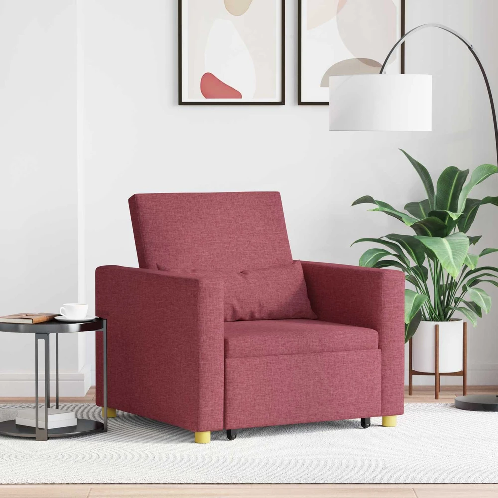 Fotelis Ištraukiamas sofa-lova vienvietis Vyno raudonumo audinys