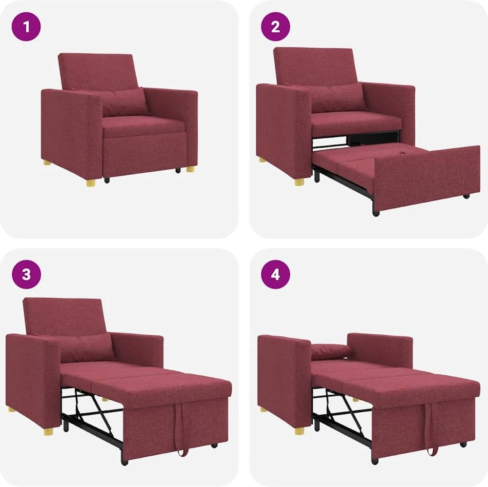 Fotelis Ištraukiamas sofa-lova vienvietis Vyno raudonumo audinys