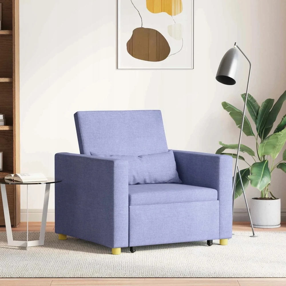Fotelis Ištraukiamas sofa-lova vienvietis Džinsinė mėlyna audinys