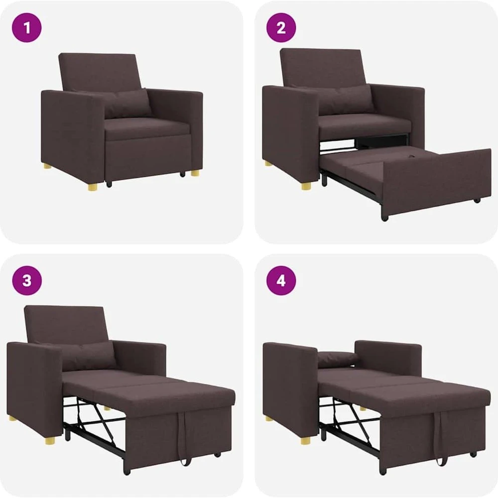 Fotelis Ištraukiamas sofa-lova vienvietis Tamsiai ruda audinys