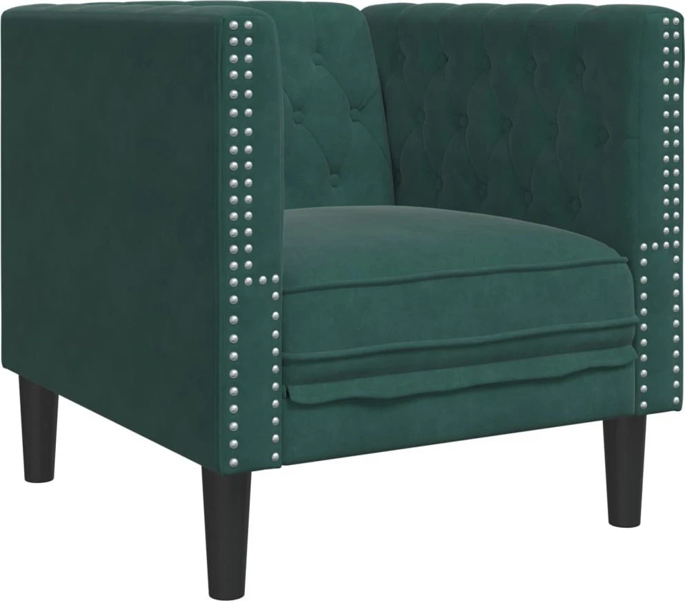 Česterfildo sofa-kėdė, tamsiai žalia, aksomas