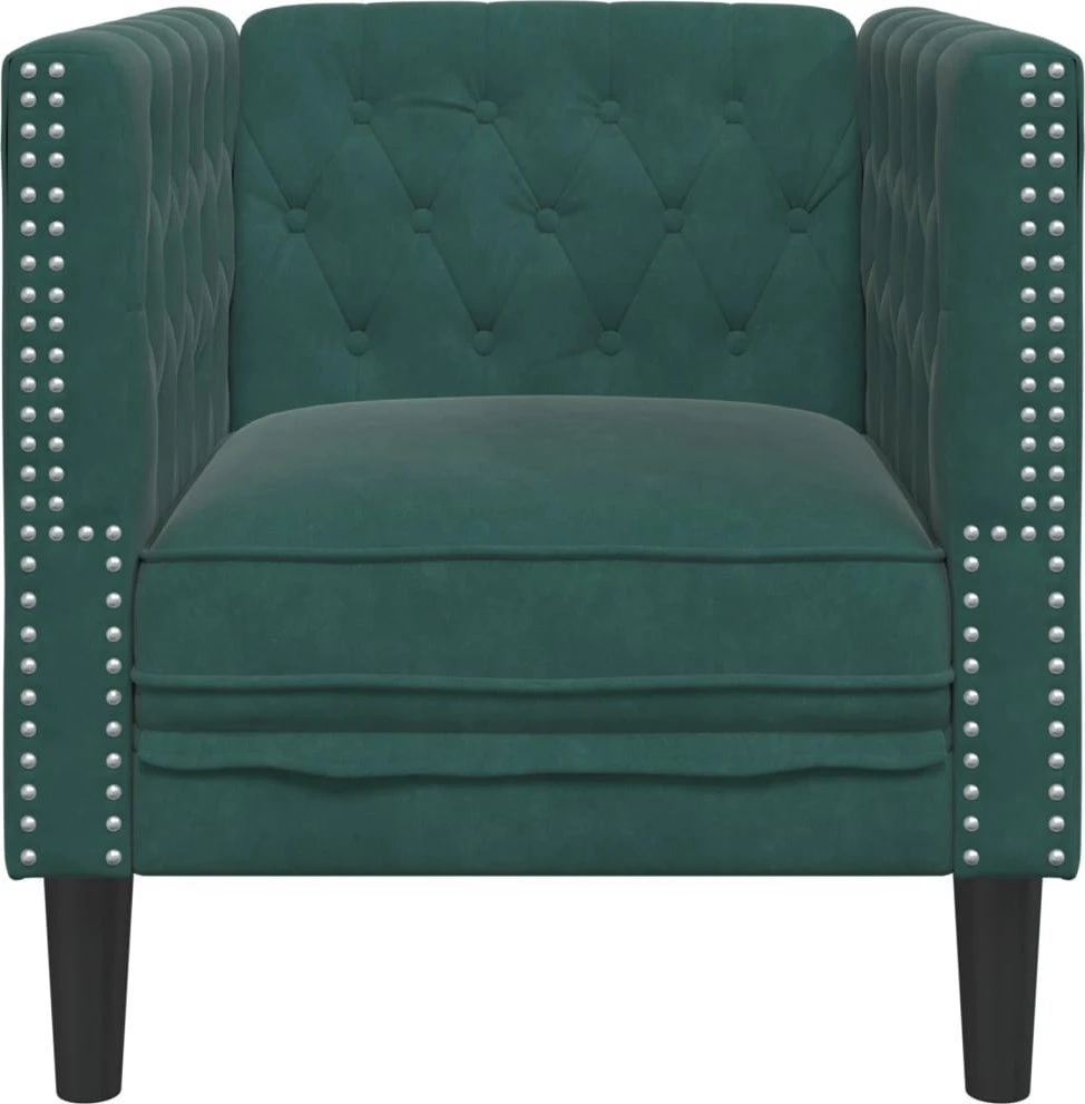 Česterfildo sofa-kėdė, tamsiai žalia, aksomas
