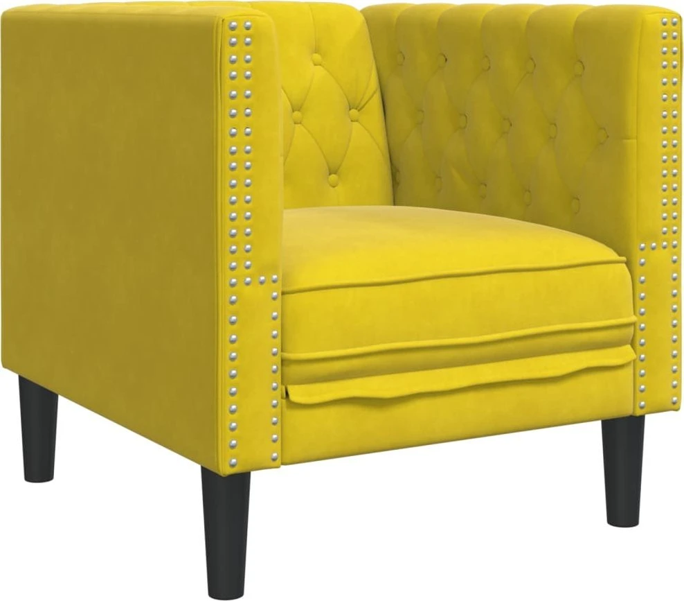 Sofa Chesterfield krėslas, geltonos spalvos, aksomas