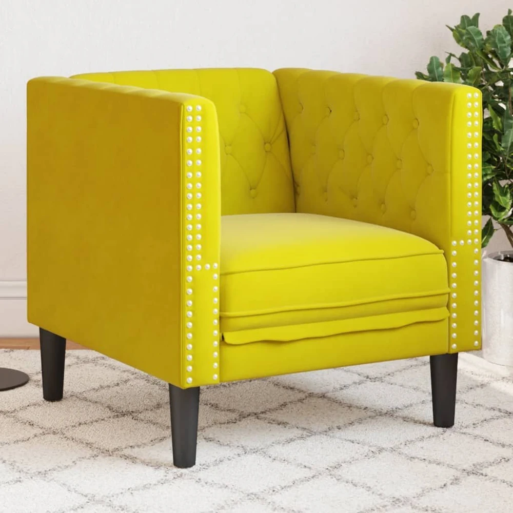 Sofa Chesterfield krėslas, geltonos spalvos, aksomas
