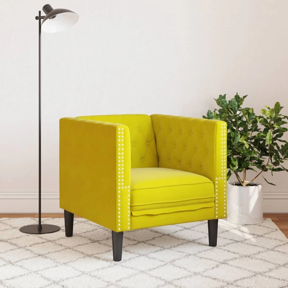 Sofa Chesterfield krėslas, geltonos spalvos, aksomas