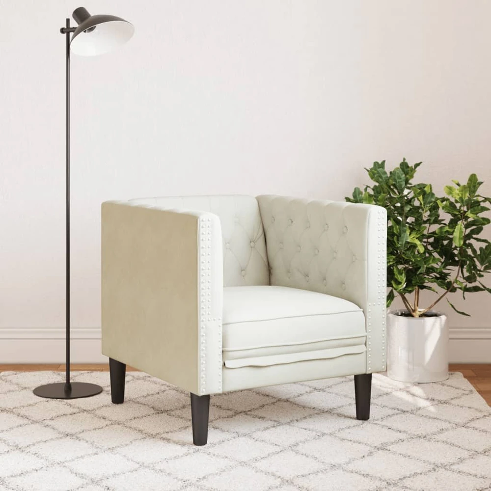 Sofa Chesterfield krėslas, kreminės spalvos, aksomas