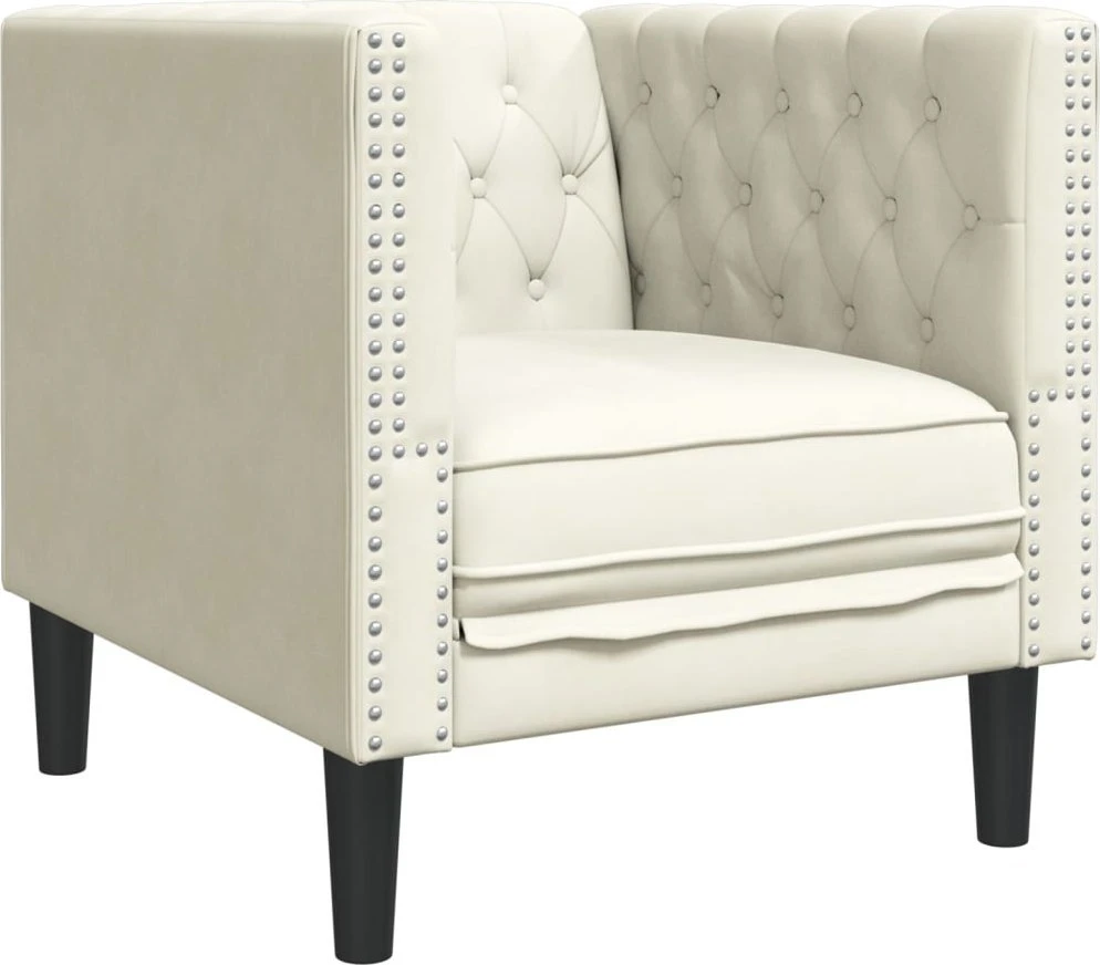 Sofa Chesterfield krėslas, kreminės spalvos, aksomas