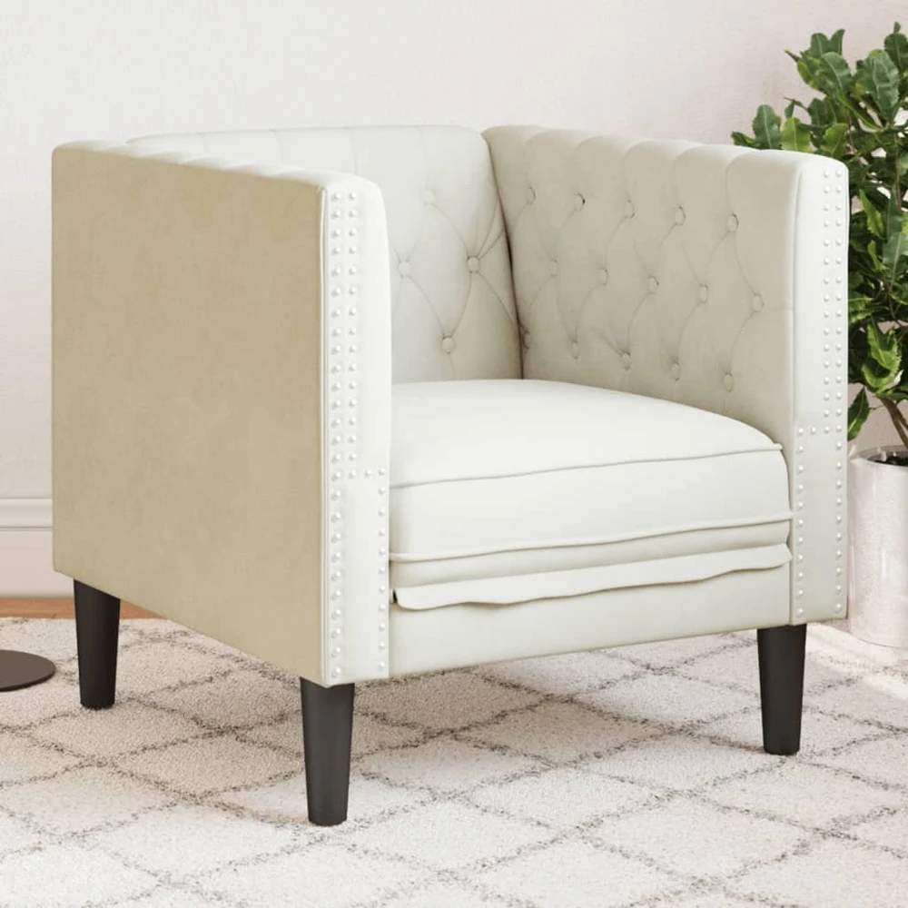 Sofa Chesterfield krėslas, kreminės spalvos, aksomas