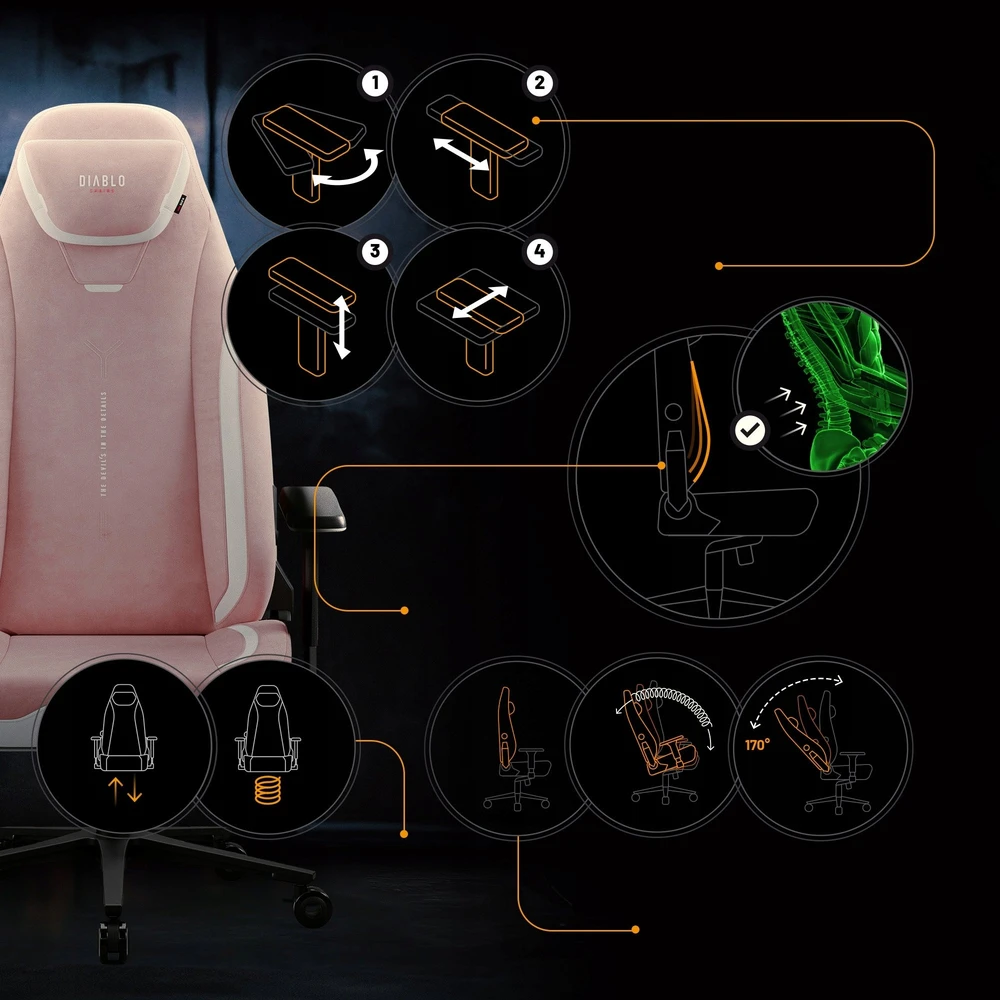 Diablo Chairs Diablo X-Eye Prime - Akira Rožinė ergonominė kėdė