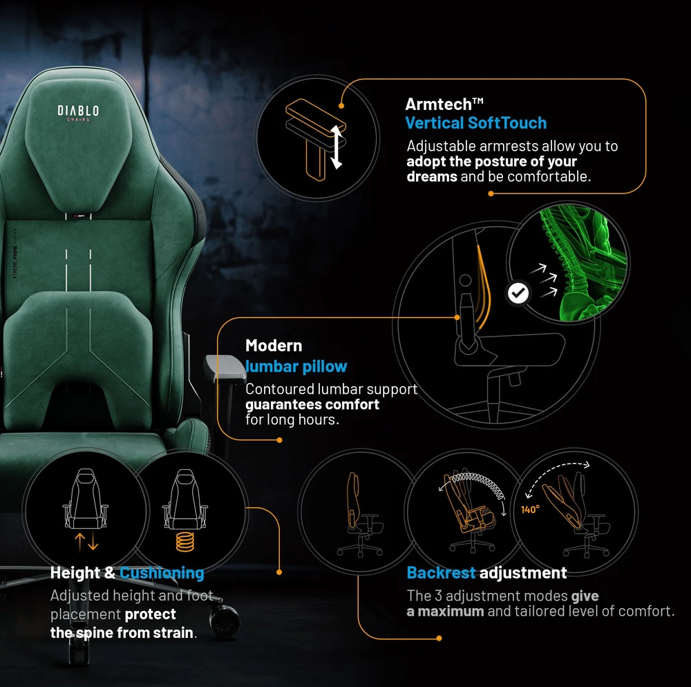 Diablo Chairs Diablo X-One Prime Normal Size - Forest Žalias ergonominė kėdė