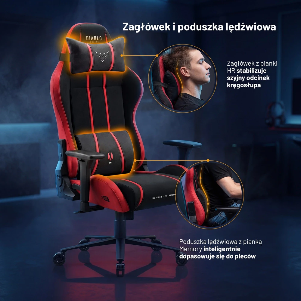 Diablo Chairs Diablo X-One 2.0 Normal Size Bloody Mary materiałowy juodai-raudonas