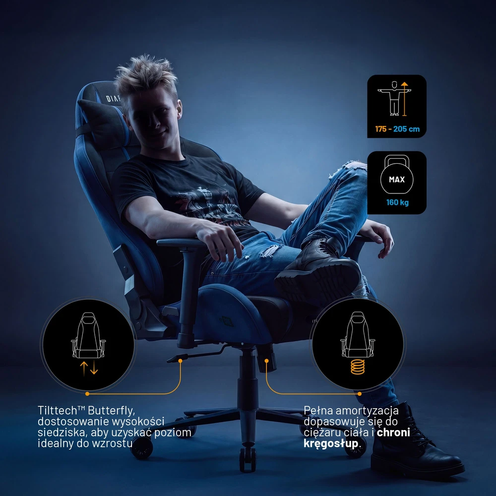 Diablo Chairs Mėlyna Diablo X-One 2.0 King Size Night Mėlyna materiałowy juoda-mėlyna