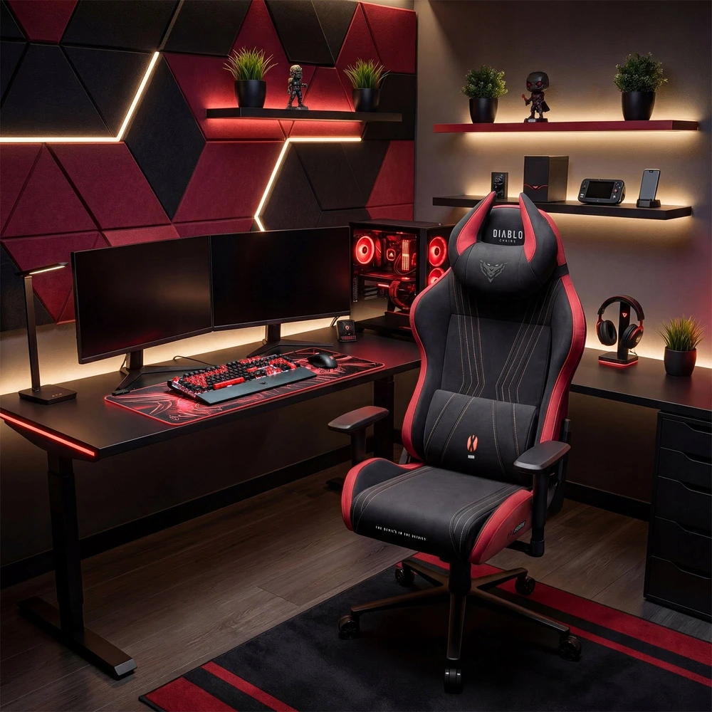 Diablo Chairs Diablo X-Horn 2.0 Normal Size Bloody Mary materiałowy juodai-raudonas