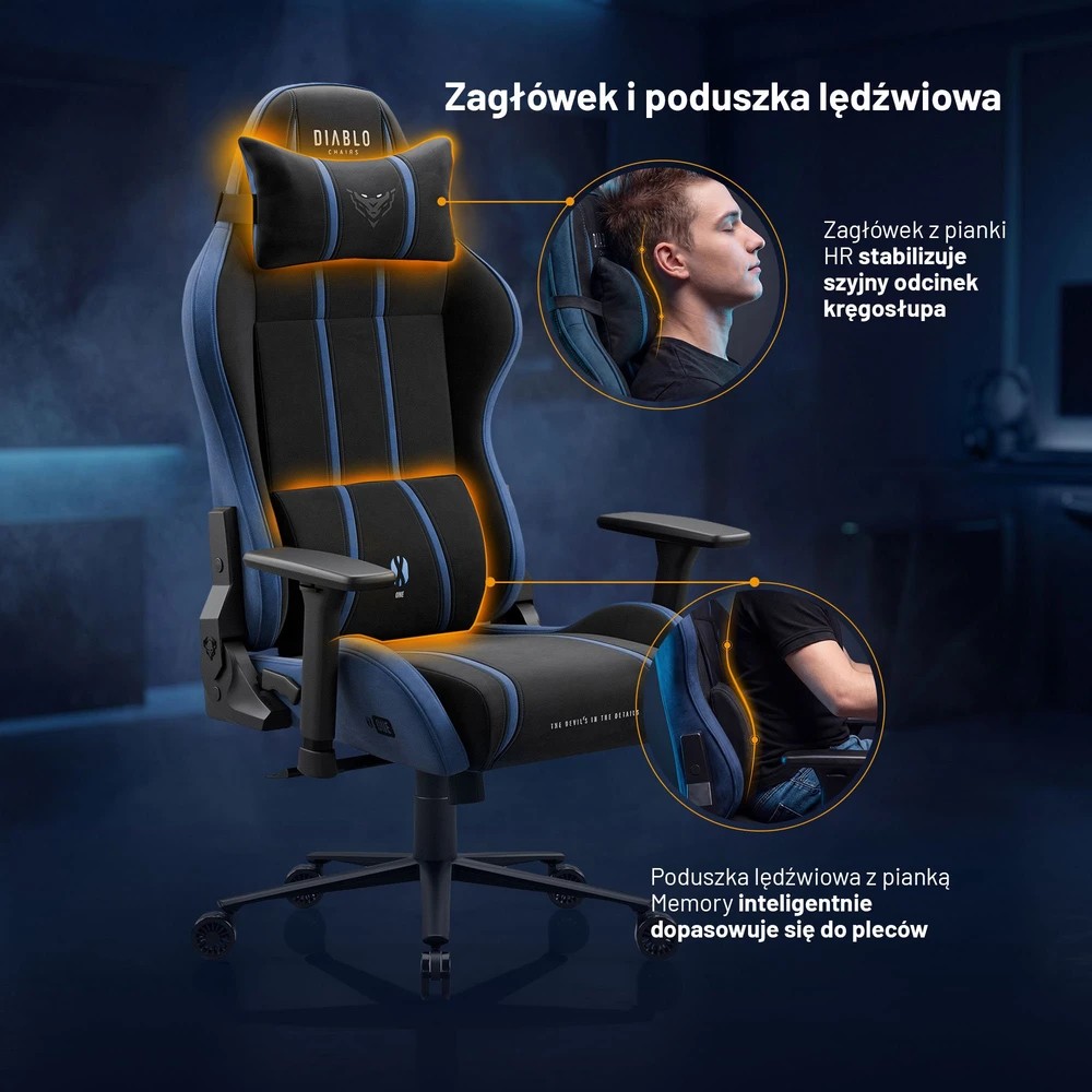 Diablo Chairs Mėlyna Diablo X-One 2.0 King Size Night Mėlyna materiałowy juoda-mėlyna