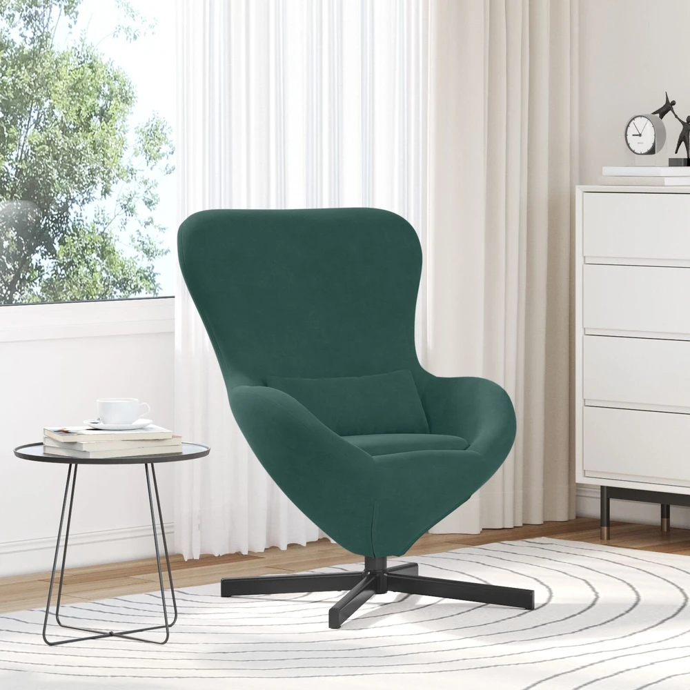 Fotelis Kiaušinio formos krėslas Tamsiai žalia 63 x 73 x 90 cm Aksomas