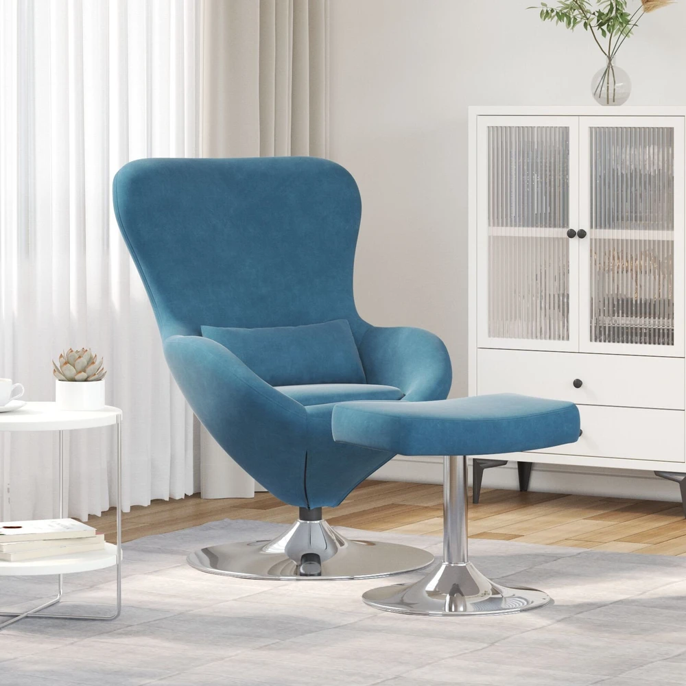 Fotelis Kiaušinio kėdė su pufu with Footstool Mėlyna Aksomas