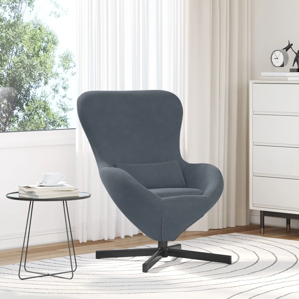 Fotelis Kiaušinio formos krėslas Tamsiai pilka 63 x 73 x 90 cm Aksomas