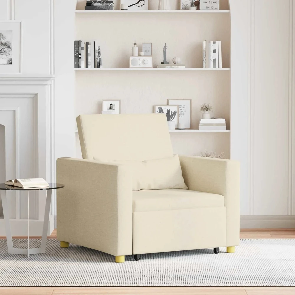 Fotelis Ištraukiamas sofa-lova vienvietis Kreminė 90 x 165 x 87 cm