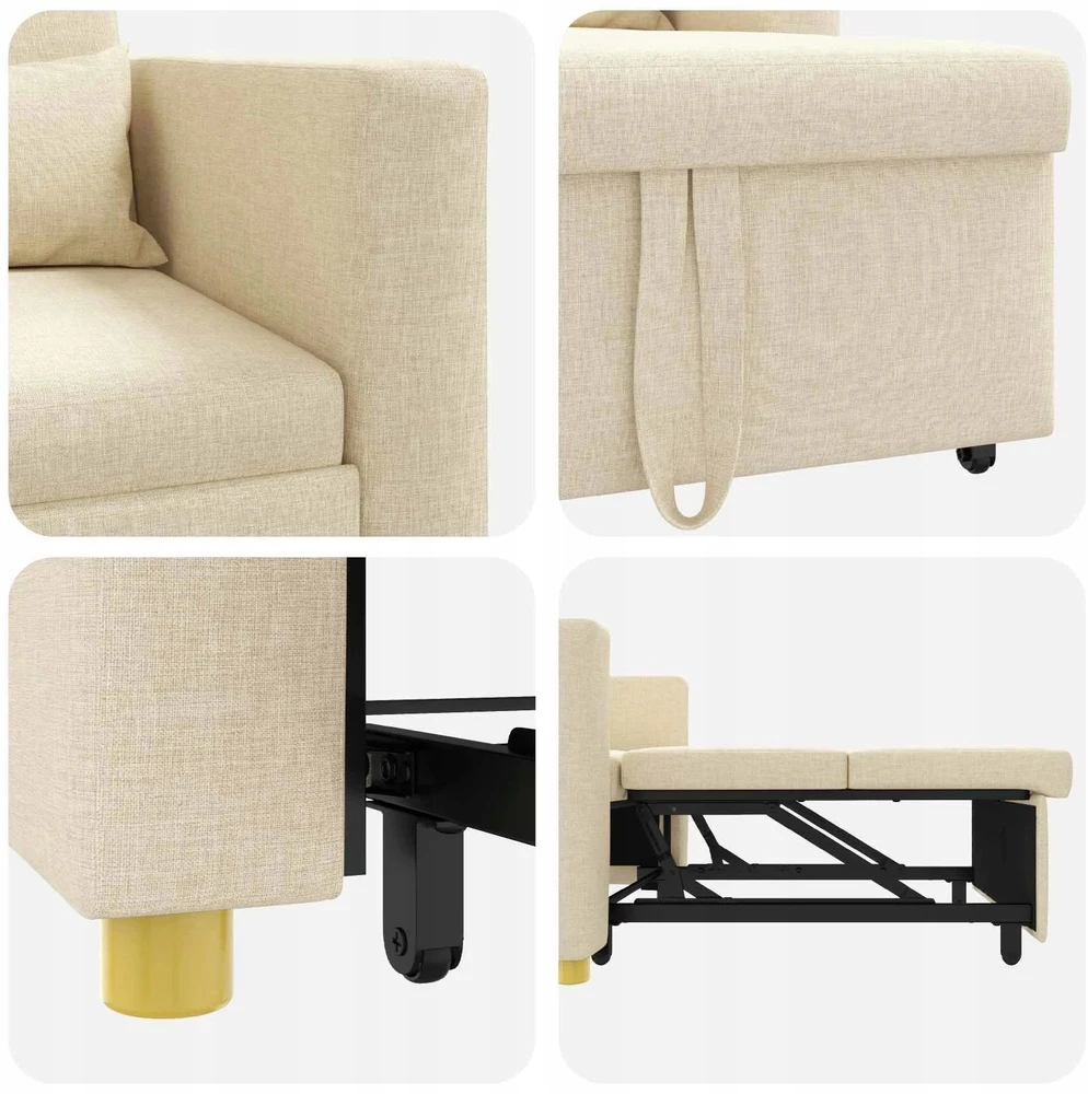 Fotelis Ištraukiamas sofa-lova vienvietis Kreminė 90 x 165 x 87 cm