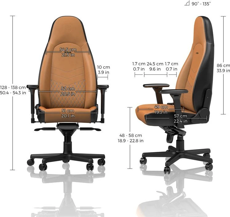 Žaidimų kėdė Noblechairs ICON Real leather Gaming Chair, Cognac-Juoda