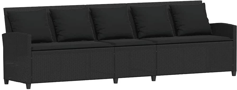 Sodo sofa su pagalvėlėmis, juodos spalvos, poliratanas