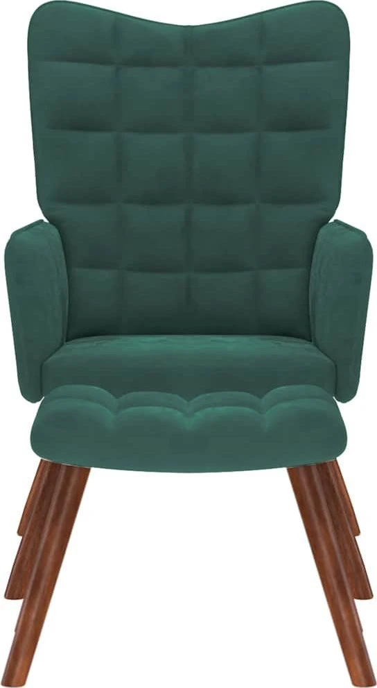 Fotelis Poilsio krėslas su taburetėle, tamsiai žalias, aksomas