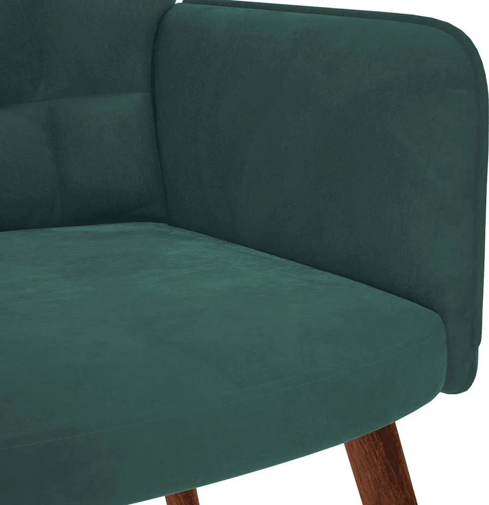 Fotelis Poilsio krėslas su taburetėle, tamsiai žalias, aksomas