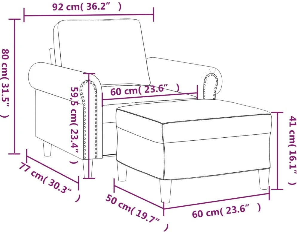 Sofa Krėslas su pakoja, kreminės spalvos, 60cm, aksomas