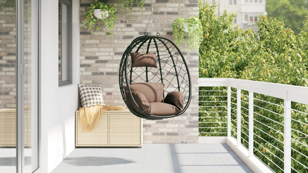 Kabantis kiaušinis poliratanas 91,5 x 54,5 x 107 cm Kavos