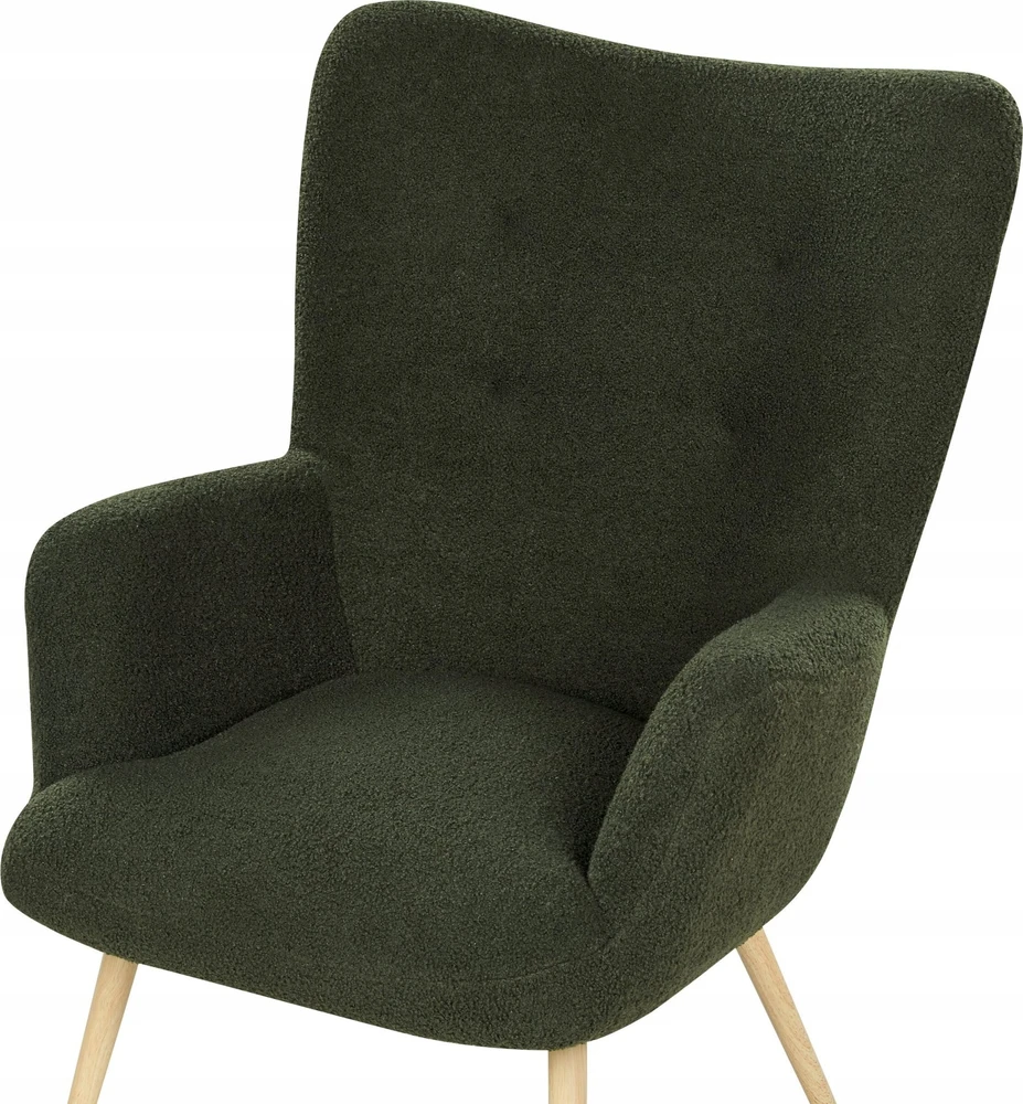 Sofa Beliani Fotelonas VEJLE su kojų atrama, Boucle, tamsiai žalios spalvos