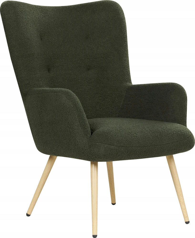 Sofa Beliani Fotelonas VEJLE su kojų atrama, Boucle, tamsiai žalios spalvos