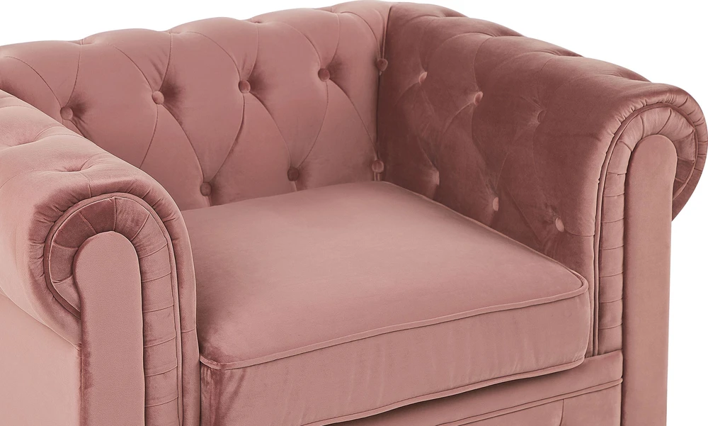 Fotelis Beliani Fotelė CHESTERFIELD veliūrinė rožinė