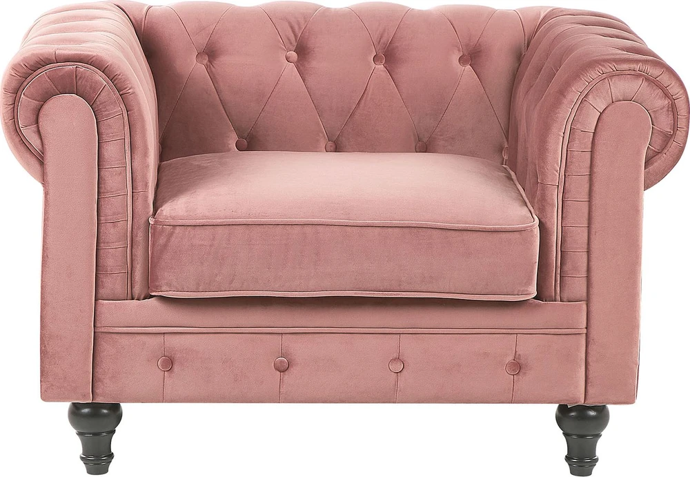 Fotelis Beliani Fotelė CHESTERFIELD veliūrinė rožinė