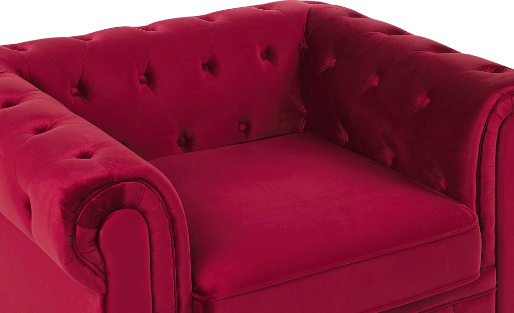 Fotelis Beliani Fotelė CHESTERFIELD aksominė burgundiška