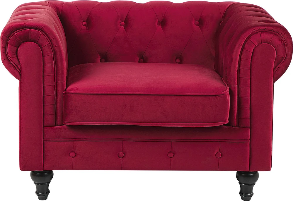 Fotelis Beliani Fotelė CHESTERFIELD aksominė burgundiška
