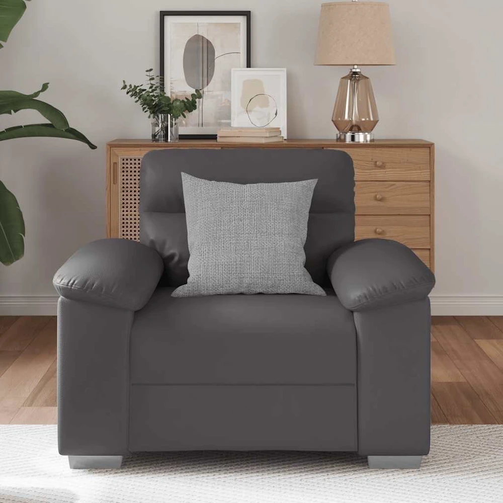 Fotelis Sofa-kėdė, pilka, 100x81x84 cm, dirbtinė oda
