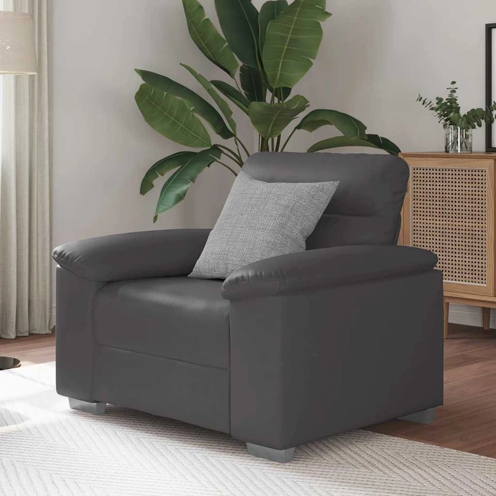 Fotelis Sofa-kėdė, pilka, 100x81x84 cm, dirbtinė oda